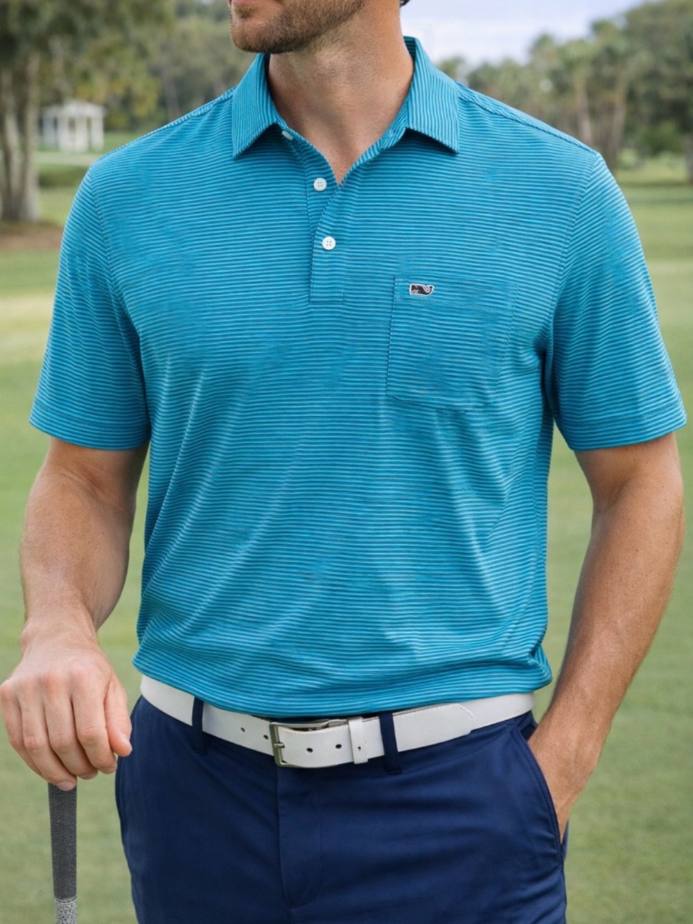 Vineyard Vines Edgartown Polo XL Blue Green Stripe Golf Coastal Shirt